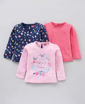 Babyhug Cotton Full Sleeves Tees Polka Dot & Floral Print Pack of 3- Multicolor