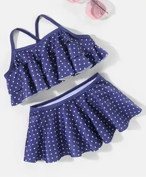 Babyhug Sleeveless 2 Piece Swimsuit Polka Dot Print - Navy Blue