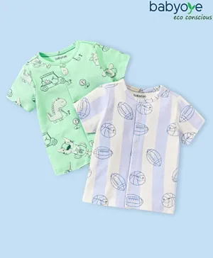 Babyoye Eco-Conscious 100% Cotton with Eco Jiva Finish Half Sleeves Vests Football Print Pack Of 2 - Green