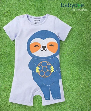 Babyoye 100% Cotton with Eco Jiva Finish Half Sleeves Romper Sloth Print - Grey
