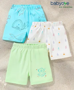 Babyoye 3 Pack Eco-Conscious 100% Cotton with Eco Jiva Finish Boat Print Shorts - Blue