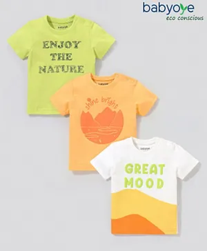 Babyoye Organic Cotton Half Sleeves T-Shirts Text print Pack of 3 - Multicolor