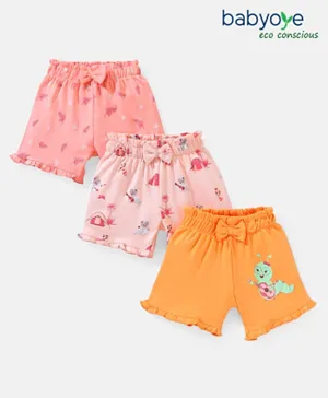 Babyoye Eco Conscious Cotton with Eco Jiva Finish Shorts Caterpillar Print - Pink Peach & Orange