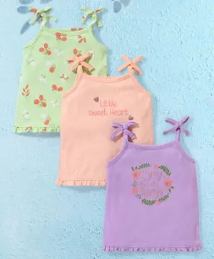 Babyoye Eco Conscious 100% Cotton Eco Jiva Finish Sleeveless Tee Floral Print Pack of 3 - Purple Green & Pink