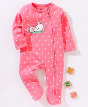Babyhug Cotton Full Sleeves Sleepsuit Deer & Dot Print- Pink