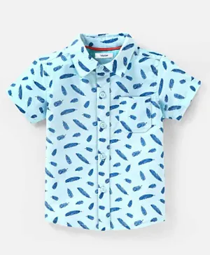 بيبي اوي - قميص قطني بنصف كم بطبعات - أزرق