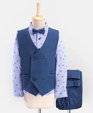 Babyhug Lycra Blend Full Sleeves Party Suit Ship Print- Blue  Grey