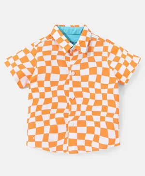بيبي اوي - قميص 100 قطن ايكو جيفا كاروهات  - برتقالي