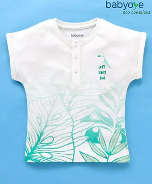 Babyoye 100% Cotton with Eco Jiva Finish Half Sleeves T-Shirt Leaves Print - White