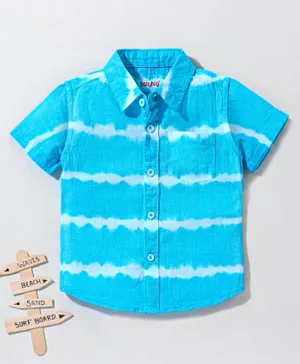 بيبي هاغ - قميص بأكمام قصيرة مزين بلونين  - أزرق