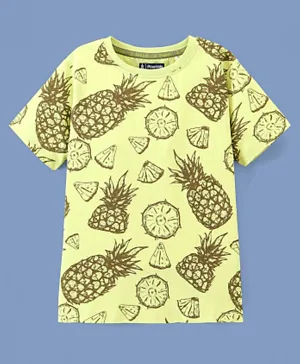Pine Kids 100% Cotton Half Sleeves Biowashed T-Shirt Pineapple Print - Green