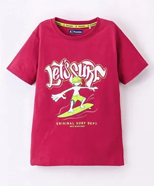 Pine Kids 100% Cotton Half Sleeves Biowashed T-Shirt Text Print - Red