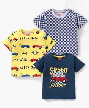 Babyhug Cotton Half Sleeves T-Shirt Car Print Pack of 3 - Yellow Blue