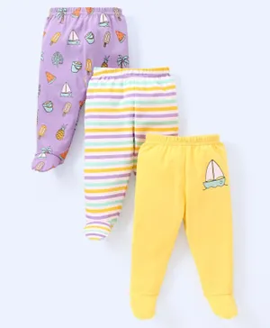Babyhug Cotton Knit Footed Length Bootie Leggings Striped & Boat Print Pack of 3 - Multicolour