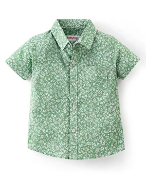 Babyhug 100% Cotton Woven Half Sleeve Floral Print Shirt - Lime Green