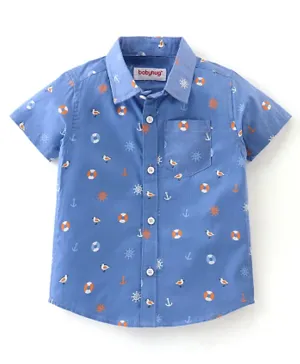 بيبي هاغ - قميص 100 قطن مطبوع  - ازرق