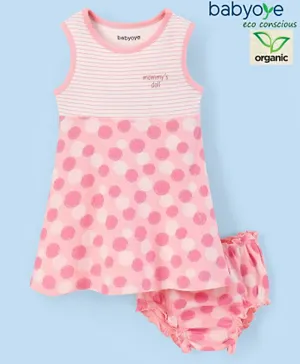 Babyoye Eco Conscious Organic Cotton Sleeveless Frocks with Bloomer Spot Print - Pink