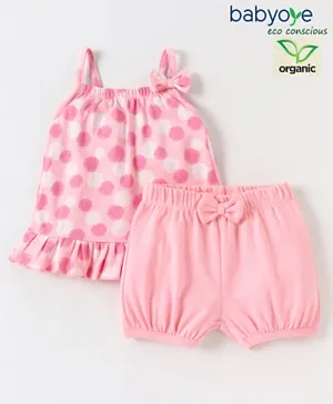 Babyoye Eco Conscious Organic Cotton Sleeveless Top & Shorts Set Geometric Print - Pink