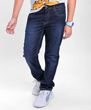 Pine Kids Cotton Spandex Full Length Stretchable Washed Denim Jeans - Dark Blue