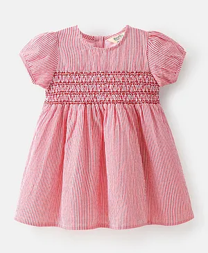 Bonfino Girl Woven Half sleeves One Piece Dresses / Frocks Pink