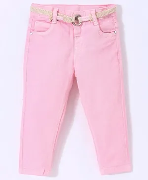 بيبي هاغ جينز قطني ملون باللون الوردي قابل للتمدد - بالطول الكامل