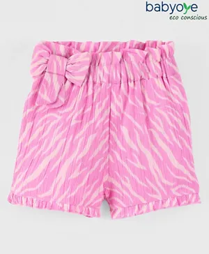 Babyoye Eco Conscious Crinkle Gauze Knee Length Shorts Abstract Print- Pink