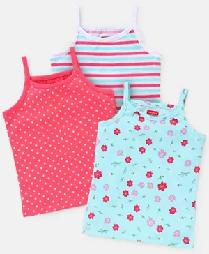 Babyhug 100% Cotton Sleeveless Stripe & Floral Printed Slips Pack of 3 - Pink & Mint Green
