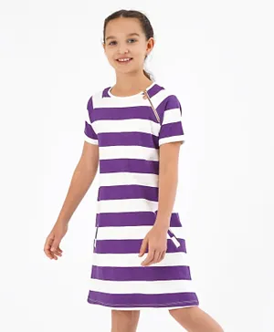 Primo Gino Striped Dress With Zipper Pocket - Purple