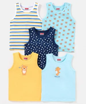 Babyhug 100 % Cotton Sando Vests Stars & Bear Print Pack of 5- Blue & Orange