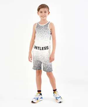 Primo Gino 100% Cotton Sleeveless T-Shirt and Shorts/Co-ord Set with Gradient Print - White & Black
