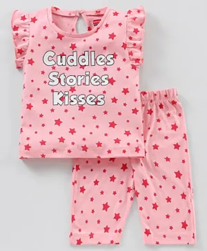 Babyhug Cotton Half Sleeves Capri Night Suit Stars Print - Pink
