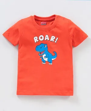 Babyhug Cotton Jersey Half Sleeves T-Shirt Dino Print - Light Orange
