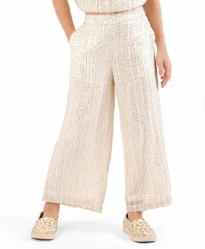 Primo Gino Viscose Ankle Length Embroidered Pattern Trouser - Off White