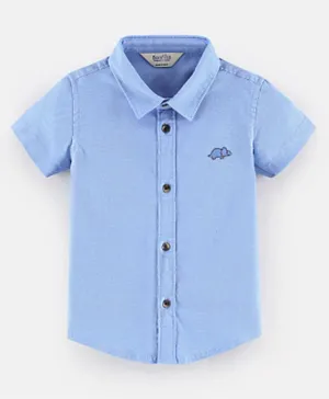 بونفينو قميص بأكمام قصيرة قطن إيلاستين بلون سادة - أزرق