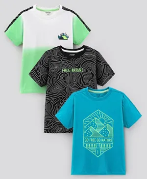 Primo Gino 100% Cotton Half Sleeves Printed Dip Dyed T-Shirts Pack of 3 - Teal Green Off White & Black