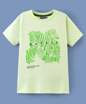 Pine Kids 100% Cotton Biowashed Half Sleeves T-Shirt Zebra Print - Lime Green