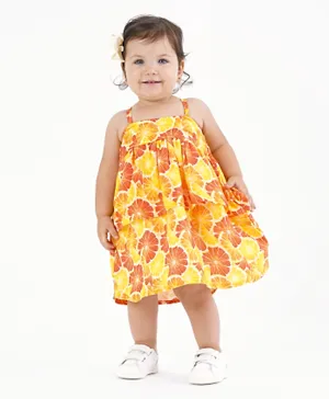 بونفينو فستان سنغلت فيسكوز بنقشة وردية - برتقالي