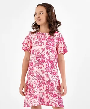 Primo Gino Floral Short Sleeves Dress - Pink