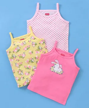 Babyhug 100% Cotton Sleeveless Slips Heart & Floral Print Pack of 3 - Pink & Yellow