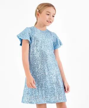 Primo Gino Flutter Sleeves Sequins Party Dress - Blue