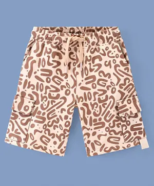 Pine Kids Cotton Knit Knee Length Shorts Abstract Print - Peach