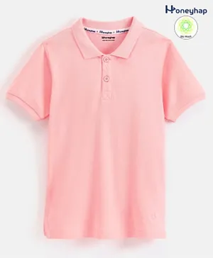 Honeyhap Premium 100% Cotton Solid Double Pique Half Sleeves Polo T-Shirt with Bio Finish - Gossamer Pink