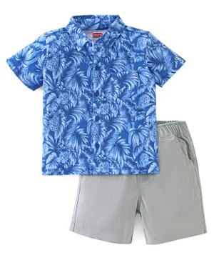 بيبي هاغ طقم قميص بأكمام نصف وشورت قطن 100% بنقوش استوائية - أزرق