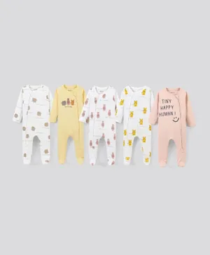 Bonfino Boy Knit Full Sleeves All over printed Sleep Suits Pack of 5 MULTI