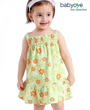 Babyoye Eco Conscious 100% Cotton Eco Jiva Finish Sleeveless Frocks with Bloomer Floral Print - Green