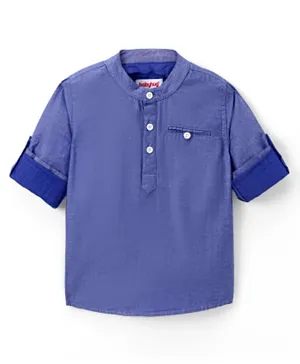 Babyhug 100% Cotton Full Sleeves Kurta Shirt Solid Color - Blue