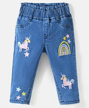 Bonfino Denim Ankle Length Rainbow Embroidery Jeans - Dark Wash