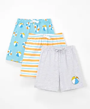 Babyhug Cotton Single Jersey Mid Thigh Stripes & Ball Print Shorts Pack of 3 - Multicolor