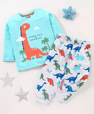 Babyhug Cotton Knit Full Sleeves Night Suit Dino Print - Blue