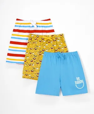 Babyhug Cotton Mid Thigh Length Shorts Printed Emoji & Text Print Pack Of 3 - Red Yellow & Blue
